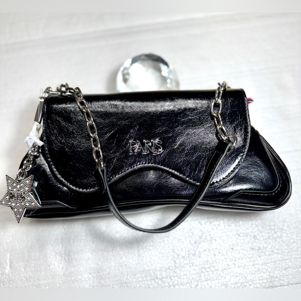 Paris  Black Clutch with Silver Accents Paris Hilton handbag